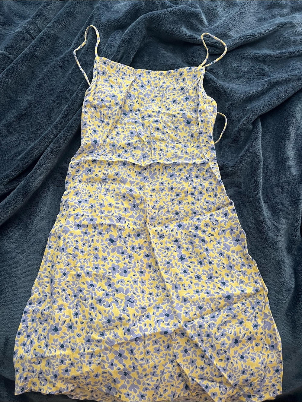 Olivaceous Yellow and Blue Floral Slip Dress